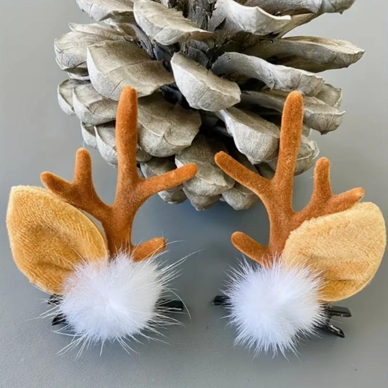 Christmas Cute Deer Antler Design Hair Hoop with Pom Pom, 1 Set Xmas Party Deer Hair Hoop, Party Clothing Supplies for Women & Girls