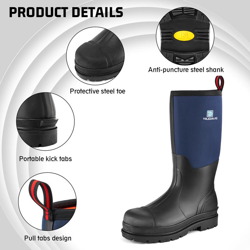 Trudave Rubber Boots for Men with Steel Shank, Waterproof Rain Boots, Warm 6mm Neoprene Anti Slip Work Boots, Size 6-14 Comfortable Shoe