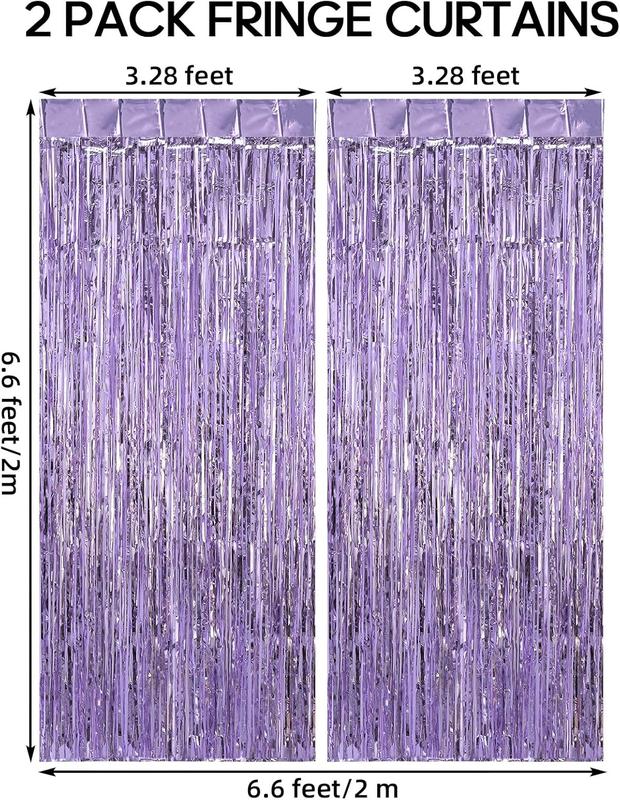 2 Pack Fringe Curtains Backdrops, Foil Fringe Curtains, Door Streamers for Birthday Wedding Bridal Shower Holiday Graduation Party Decorations, Photo Booth Backdrops Light Purple