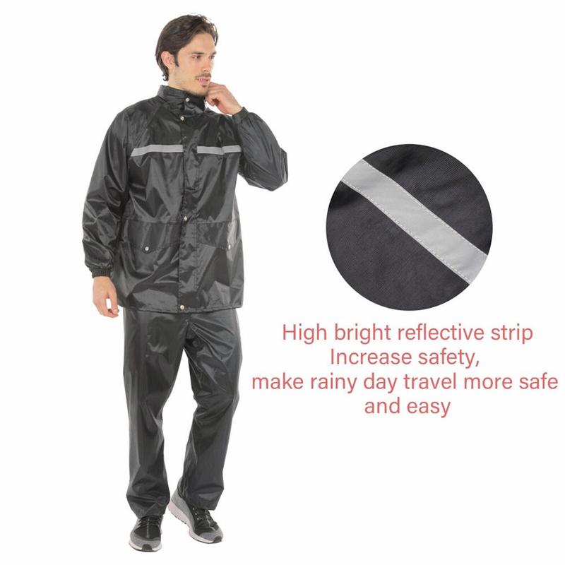 Mens Rain Suits Safety Black Jacket Pants Hooded Waterproof Fishing Raincoat US