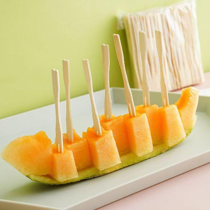 Disposable Bamboo Fruit Fork, 100pcs set Disposable Small Fork, Fruit Fork for Holiday, Party, Home Party Supplies, Party Favors