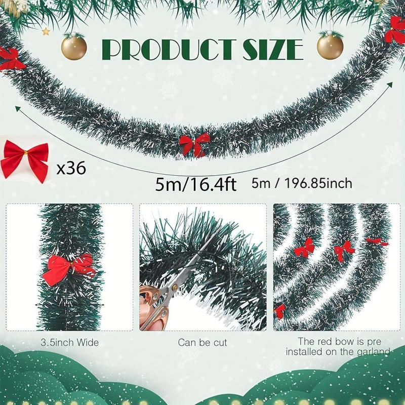 Christmas Wreath with Bowknot, 1 Count Artificial PVC Wreath, Decorative Wreath for Tree Ornament & Festival Decoration, Indoor & Outdoor Use