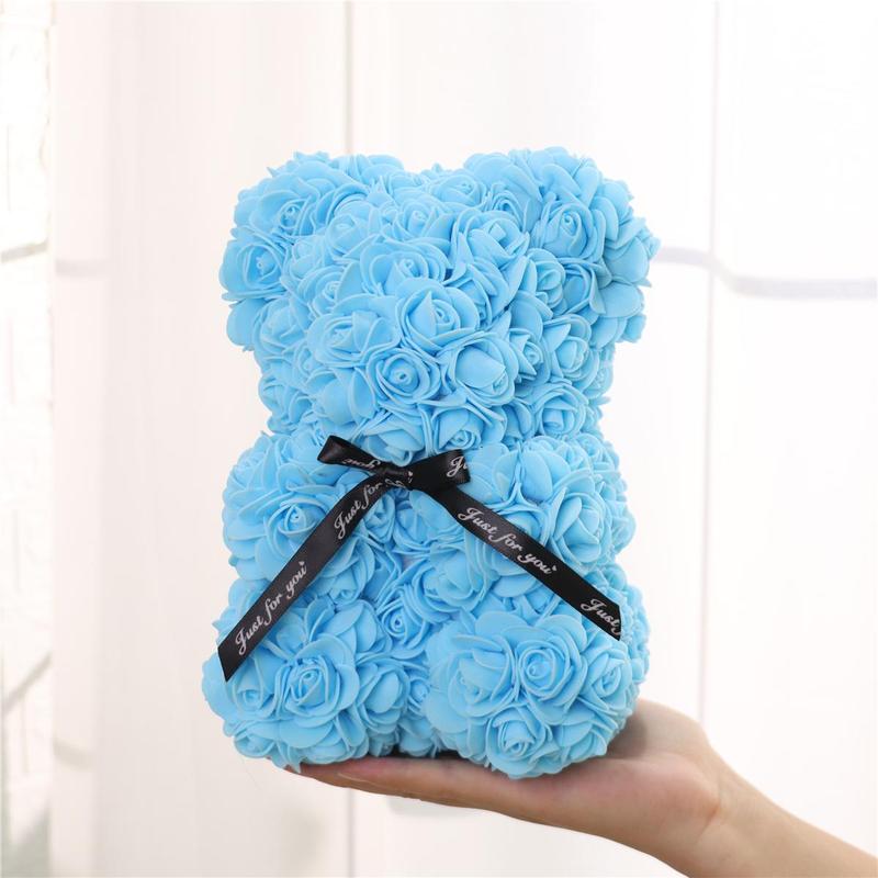 Artificial Rose Bear with Gift Box, 1 Count Romantic Rose Flower Bear, Birthday Gift for Girlfriend & Boyfriend, Home Decoration