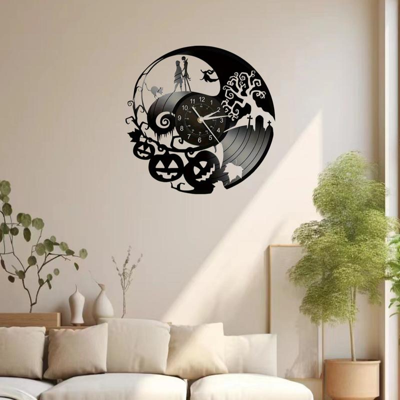 The Nightmare Before Christmas Vinyl Record Wall Clock LED Light Quartz Clock, Handmade Indoor Home Decor