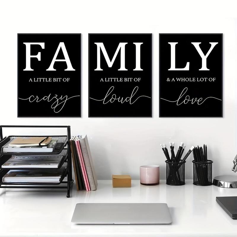 Family Letter Pattern Canvas Wall Art without Frame, 3pcs set Frameless Wall Art Painting, Wall Decor for Home Living Room Bedroom Office