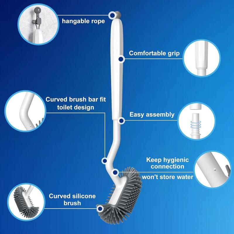 Toilet Bowl Brush Holder Set: Deep Cleaning Silicone Toilet Cleaner Scrubber Under Rim with Curved Bristle for Bathroom Dead Corner Clean - Modern Rv Toilet Decorative Accessories - White