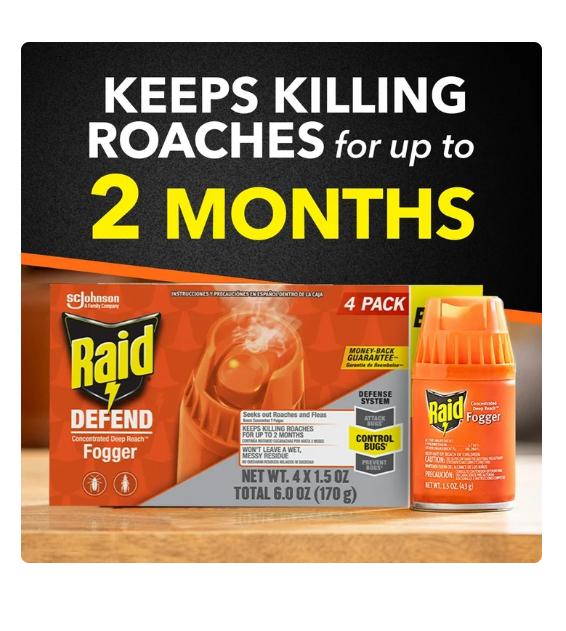 Raid Concentrated Deep Reach Fogger,Roach & Flea Insect Killer, 1.5 fl oz, 4 Cans