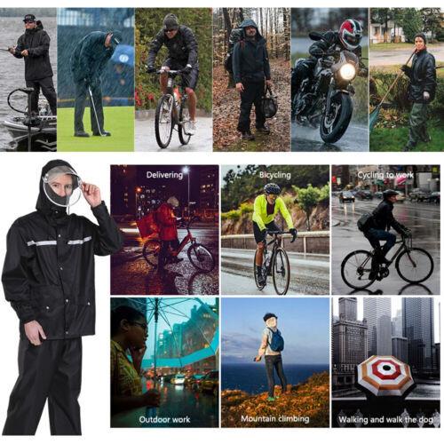 Mens Rain Suits Safety Black Jacket Pants Hooded Waterproof Fishing Raincoat US