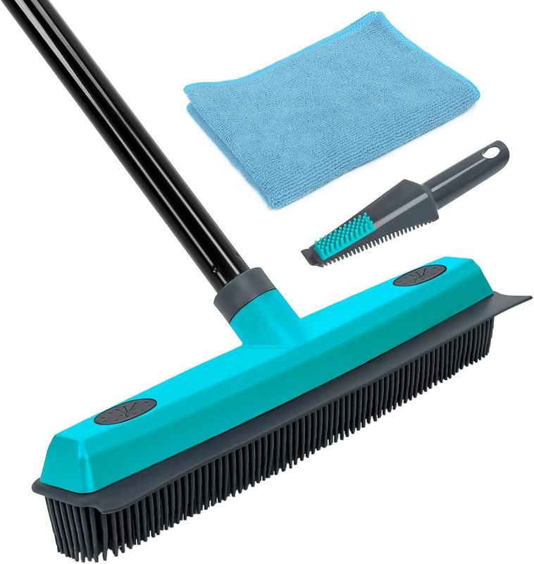 MAVRIZ Pet Hair Removal Broom Carpet Rake Rubber Broom with Squeegee Rug Rake to Fluff Carpet