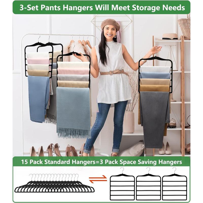 Organizers and Storage,3 Pack Organization and Storage Pants-Hangers-Space-Saving,Velvet Hanger for Dorm Room for College Students Girls Boys Guys Hanging Jean Scarf