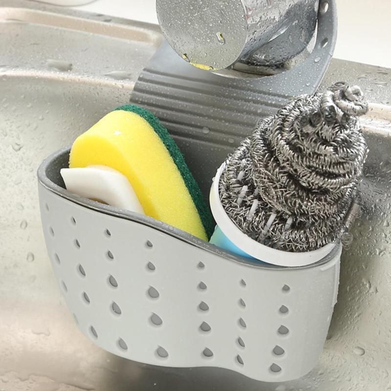 Sink Faucet Drain Storage Basket, 1 Count Adjustable Sink Draining Basket, Kitchen Sink Organizer