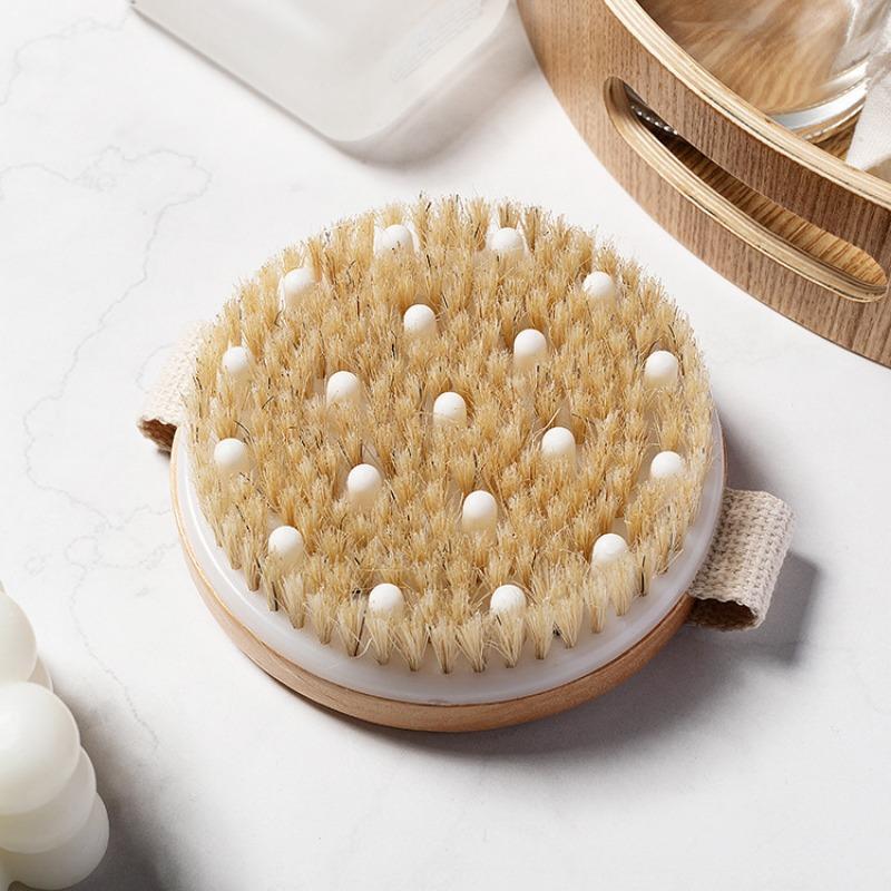 Round Wooden Body Brush, Massage Brush for Exfoliating, Body Scrubber, Bath Brush for Women & Men