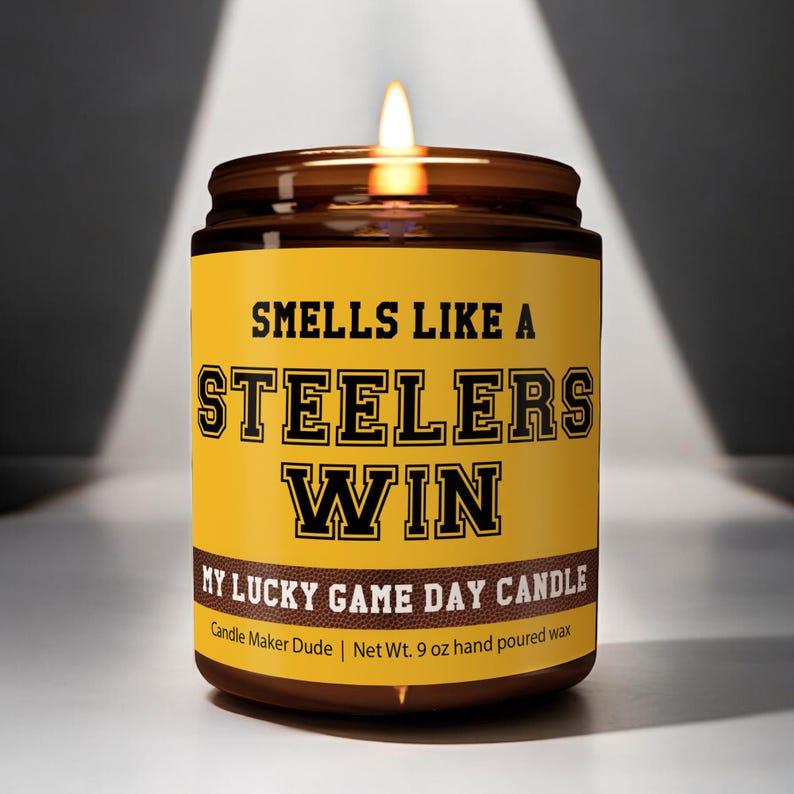 Christmas Gift, Smells Like a Steel-ers Win Candle, Pitts-burgh Stee-lers Candle, Game Day Decor, Funny Steel-ers Fan Gift, Lucky Steelers Candle Unique