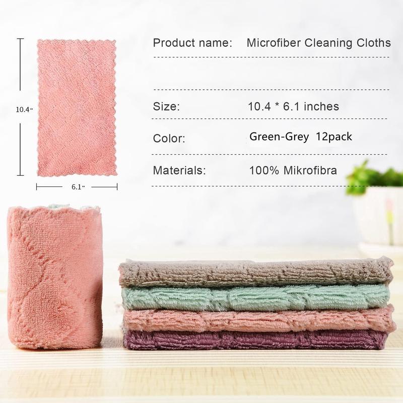 Microfiber Cleaning Cloth, Kitchen Towels, Double-Sided Microfiber Towel Lint Free Highly Absorbent Multi-Purpose Dust and Dirty Cleaning Supplies for Kitchen Car Cleaning. Pack of 12