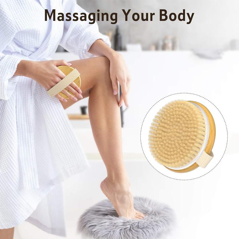 2-Pack Bamboo Body Brushes for Wet & Dry Use, Cellulite & Lymphatic, Soft & Stiff Bristles, Suitable for All Skin.