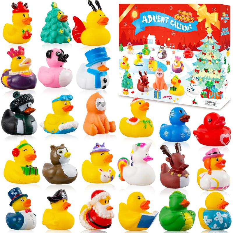 CHRISTMAS SALE:2024 Advent Calendar Christmas Ducks - 24pcs  Duck Advent Calendar 24 Days of Christmas Countdown  Fun Duck Bath for Xmas Holiday Gifts Party Duck Party Favors Halloween Rubber