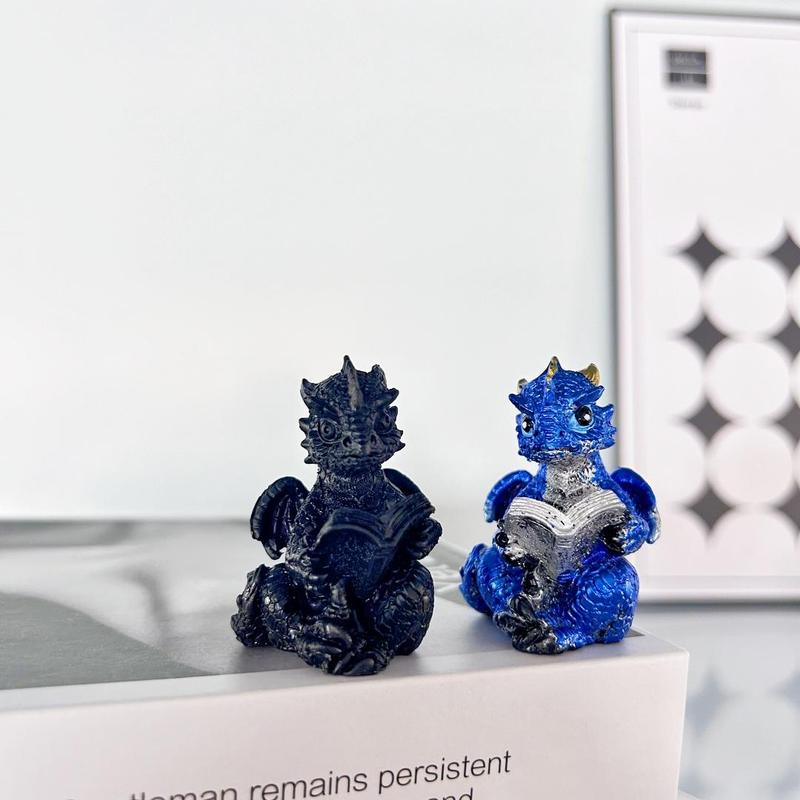 Cute Dragon of Reading Design Resin Ornament, 5 Counts Mini Dragon Statue, Evil Collectible Medieval Fantasy Statue Decoration, Home Decor