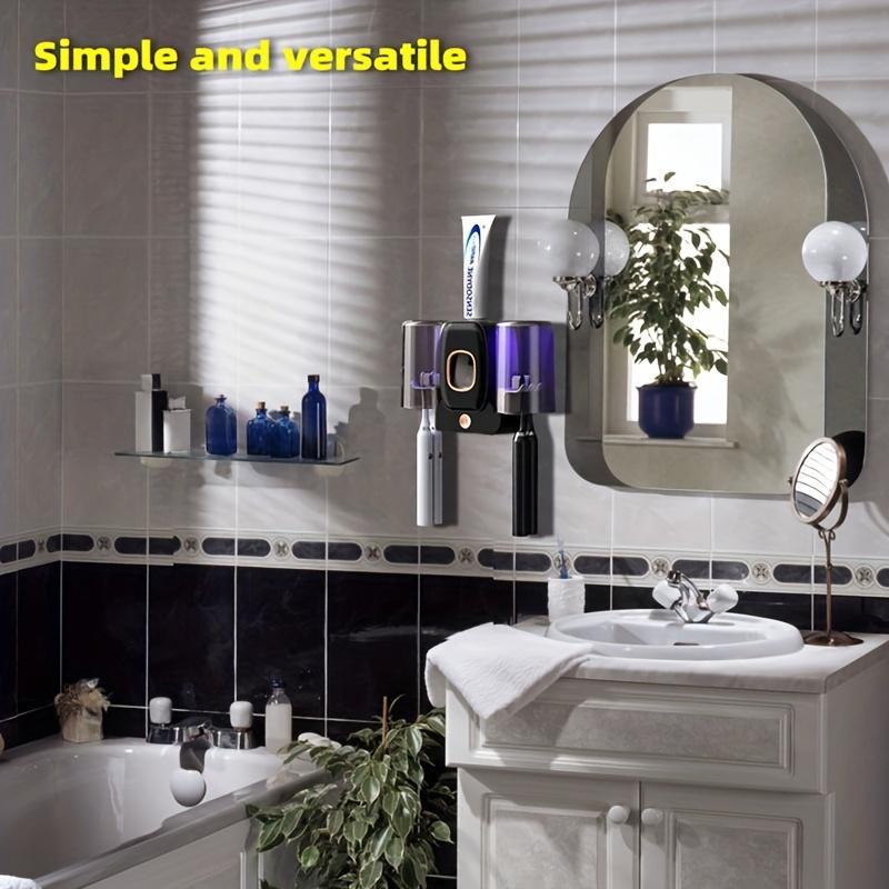 Wall Mounted Toothbrush Holder, UV Sterilizer Toothbrush Cleaner with Toothpaste Dispenser, Toothbrush Storage Rack for Bathroom Supplies