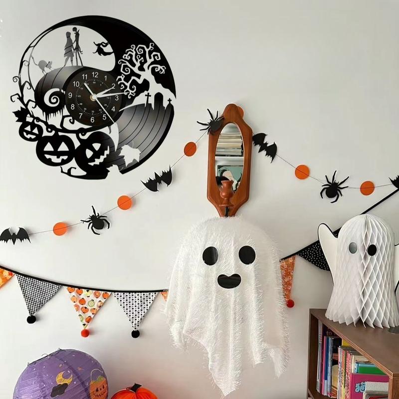 The Nightmare Before Christmas Vinyl Record Wall Clock LED Light Quartz Clock, Handmade Indoor Home Decor