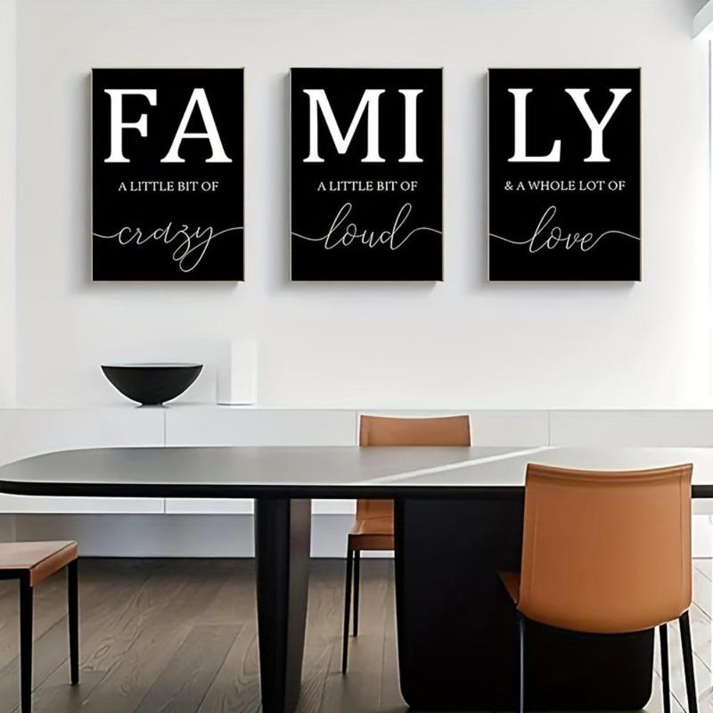 Family Letter Pattern Canvas Wall Art without Frame, 3pcs set Frameless Wall Art Painting, Wall Decor for Home Living Room Bedroom Office