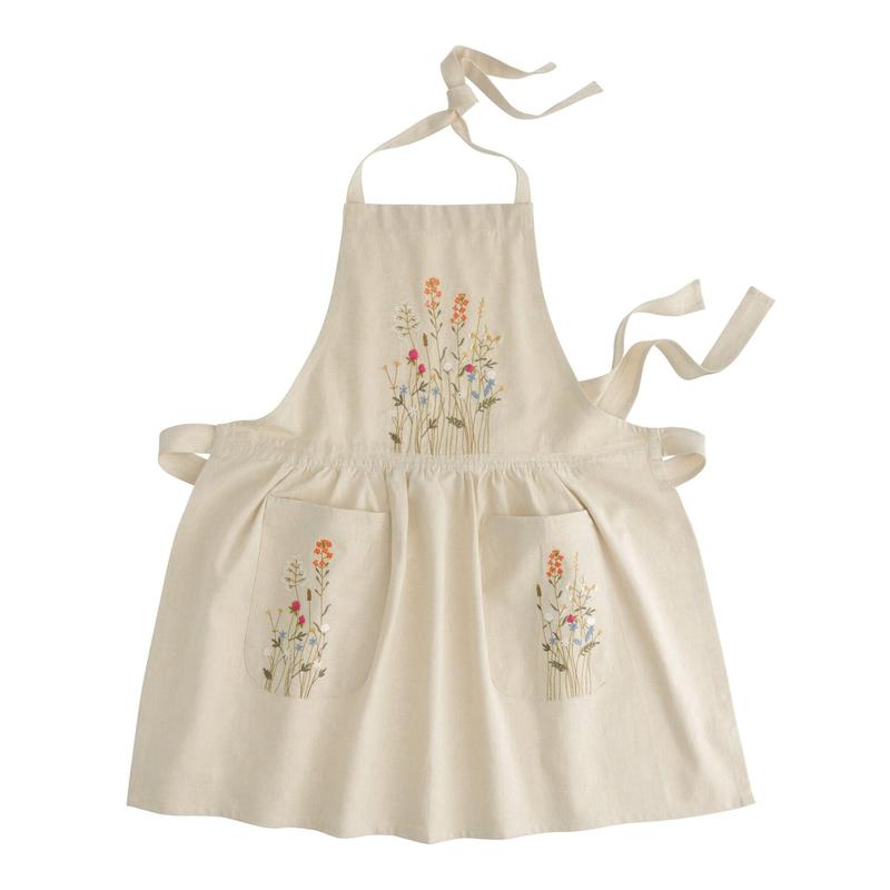 Natural Floral Apron With Lace Trim, Hand Embroidered Apron, Kitchen, Cooking, Florist, Gardening Apron, Gift for Her