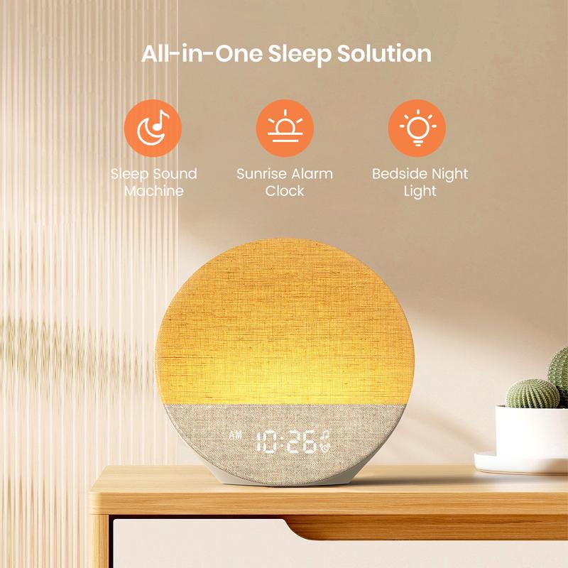 Sunrise Alarm Clock and Sound Machine Nightlight, Christmas Gift, Digital Dimmable Clock for Bedroom, 26 Sleep Sounds, White Noise Machine for Adults, Wake Up Light Alarm Clock Decor