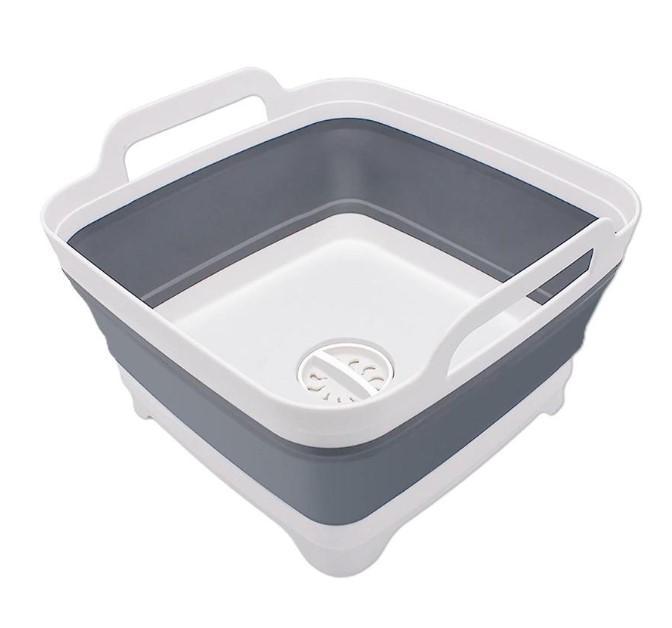 2.4 Gal (9L) Foldable Dish Basin with Drain Plug – Space-Saving, Multi-Use Sink Tub for Camping, Kitchen, or Vegetable Washing – Versatile Plastic Basin for Dishes or Beverages