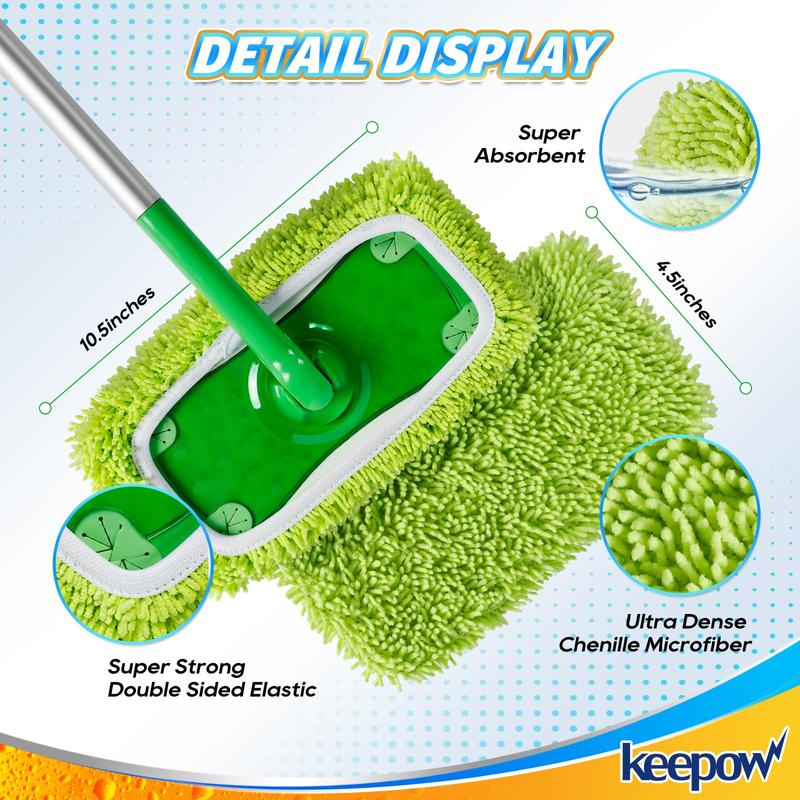 KEEPOW Reusable Microfiber Mop Pads for All 10 Inches Flat Mop 6 Pack (Mop is Not Included)