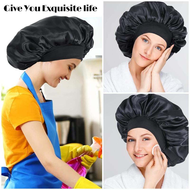 Silk Bonnet for Sleeping Double Layer Satin Bonnet Adjustable Bonnets for Black Women Sleep Cap Reversible Hair Bonnet for Curly Hair (Black)