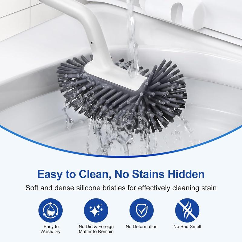 Toilet Bowl Brush Holder Set: Deep Cleaning Silicone Toilet Cleaner Scrubber Under Rim with Curved Bristle for Bathroom Dead Corner Clean - Modern Rv Toilet Decorative Accessories - White