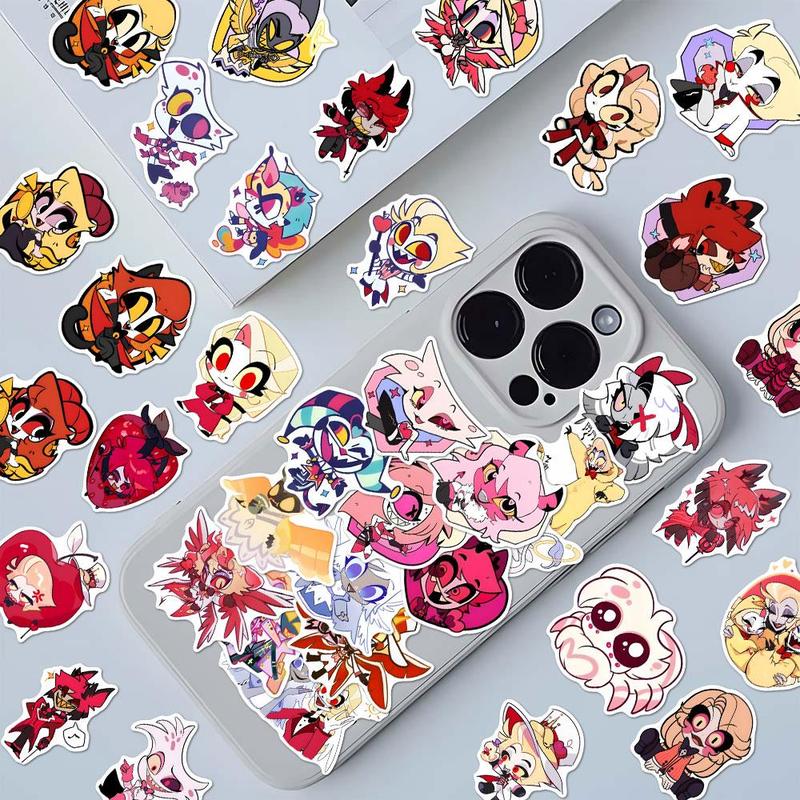 Hazbin Hotel Character Pattern Sticker, 58pcs set Waterproof Self Adhesive Decor Sticker for Gift Greeting Card Water Bottle Laptop Phone Case