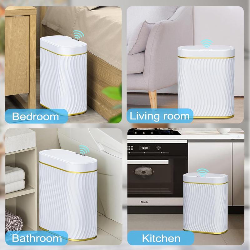 Bathroom Small Trash Can with Automatic Touchless Member, 2.6 Gallon Garbage Can Waterproof Trash Bin Bedroom, Office, RoomGlod White