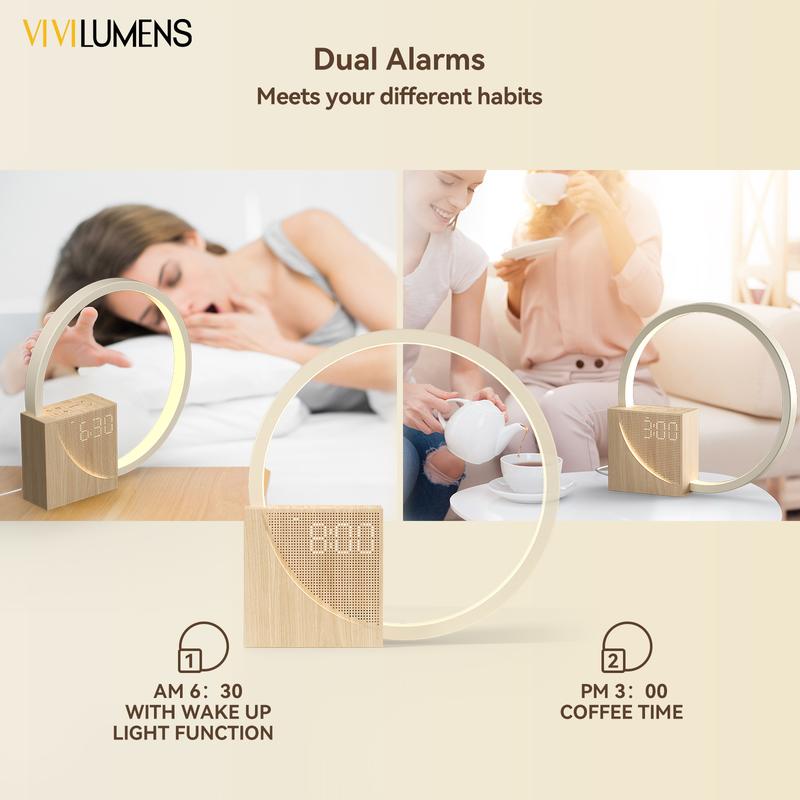 Vivilumens Sunrise Alarm Clock for Heavy Sleepers Adults, Wake-up Light, Sleep Aid 10 White Noise Sound Machines with 30 60 90 Timer, 3 Level Dimmable Touch Table Lamp with Snooze USB Charger Port