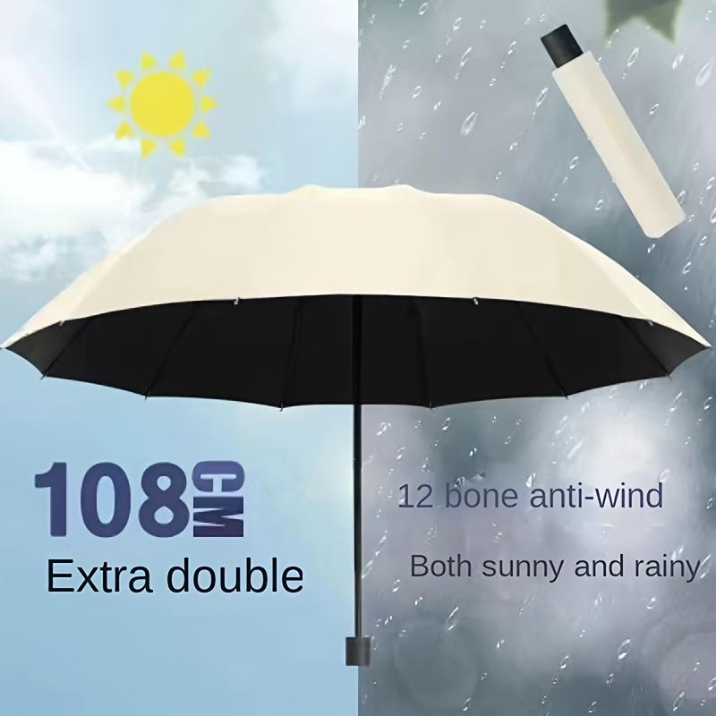 Extra Large 12 Ribs Windproof Waterproof Folding Umbrella For Business Men's & Women's Travel, Reinforcement Umbrella For Both Rainy And Sunny Day For Students