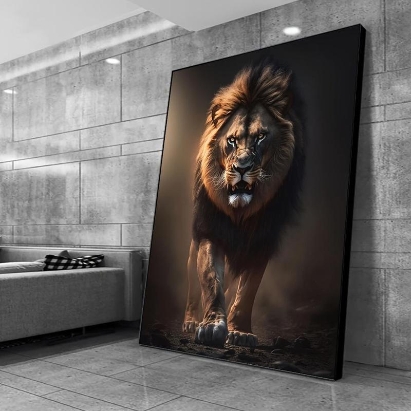 Modern Abstract Lion Canvas Wall Art Poster 31.49x47.24 inches - Majestic Angry Lion Print for Living Room Decor, Portrait Orientation, Frameless Indoor Canvas Artwork