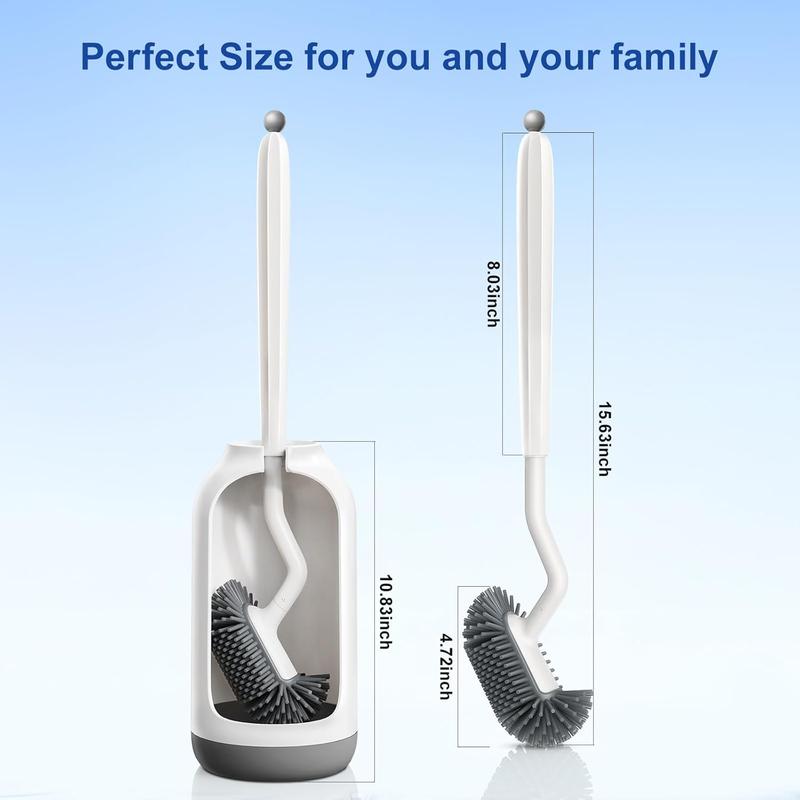 Toilet Bowl Brush Holder Set: Deep Cleaning Silicone Toilet Cleaner Scrubber Under Rim with Curved Bristle for Bathroom Dead Corner Clean - Modern Rv Toilet Decorative Accessories - White