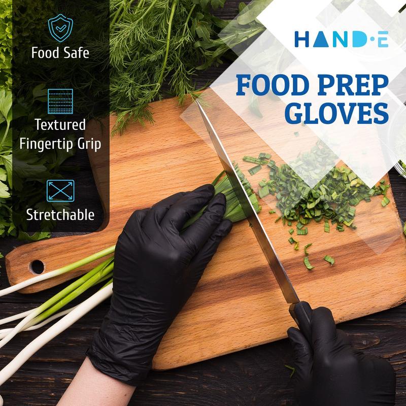 Hand-E Nitrile Gloves (Large) - 100 Count - Black, Powder and Latex Free - Cleaning Supplies Box Disposable