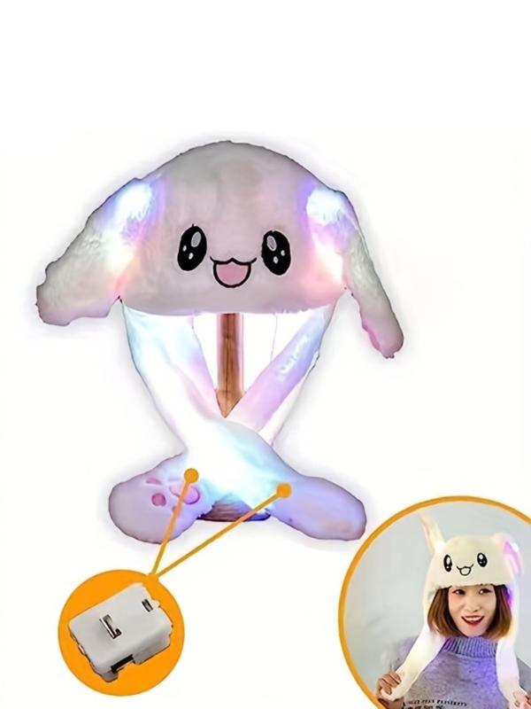 Cute Rabbit Design Hat, Glowing Hat with Moveable Bunny Ears, Fashion Accessories for Women & Men, Luminous Hat for Party