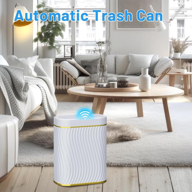 Bathroom Small Trash Can with Automatic Touchless Member, 2.6 Gallon Garbage Can Waterproof Trash Bin Bedroom, Office, RoomGlod White