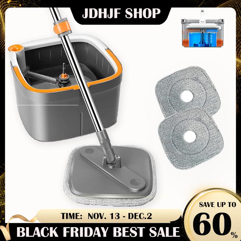 Spin Mop and Bucket System, Includes Spin Mop, Dual Compartment Mop Bucket and Thick Washable Microfiber Mop Pads,Mother's Day gifts