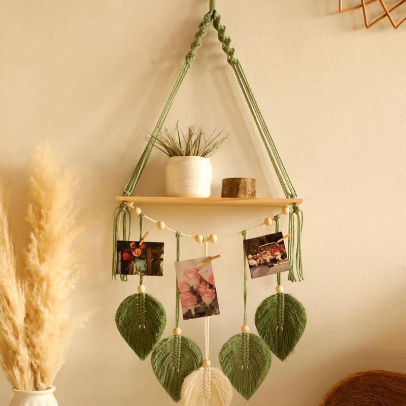 Boho Style Leaf Design Hanging Decor, Tassel Decor Wall Hanging, Wall Decor Shelf for Home Living Room Bedroom