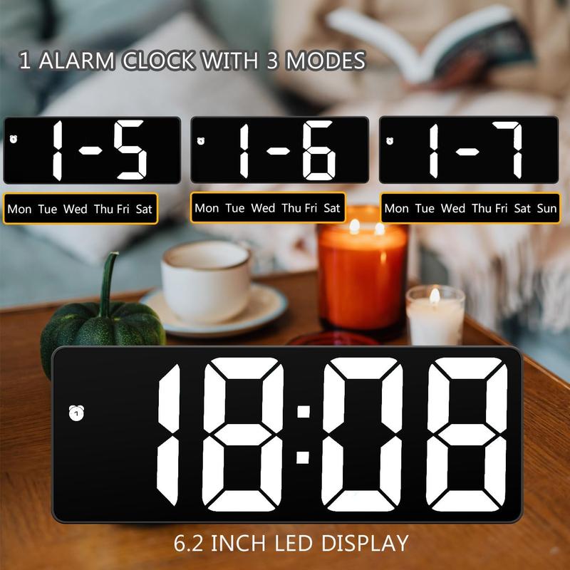 Alarm Clock Led Display,Digital Alarm Clock for Bedrooms,6.5 inch LED Display with White Digits, 3 Levels Brightness Adjustable,Small Electronic Desk Clock for Kitchen Office（Black） digital clocks Decor