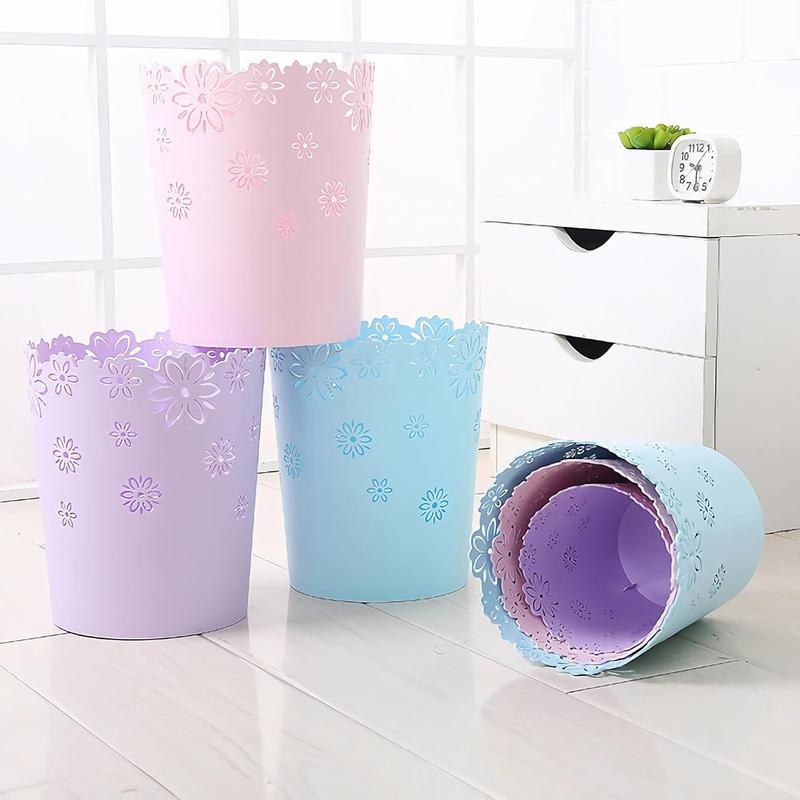 Mini Wastebasket Purple Trash Can Garbage can for Bedroom Wastebasket Hollow Flower Shape Plastic Lidless Wastepaper Baskets Trash Can Bedroom Small Trash Can Kitchen Round Kitchen Round Bin Bin