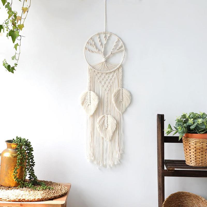 Dream Catcher Hanging Decor, 1 Count Boho Style Woven Tassel Leaf Macrame Dreamcatcher, Wall Hanging Ornament for Home Decor, Room Decor, Spring Decor