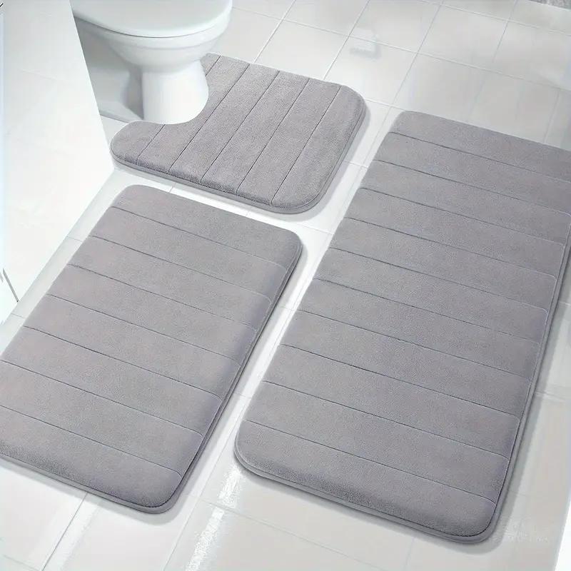 3-Piece Bathroom Rug Set - Soft, Comfortable, Memory Foam, Water Absorbing, Non-Slip, Thick, Machine Washable, Easy to Dry, Grey Floor Mats for Bathroom, Shower, and Tub