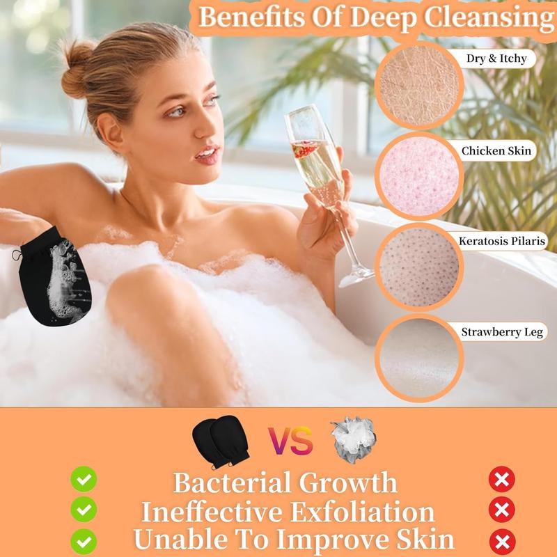 3 count  Glove  Scrubber, Premium  Mitt for Normal to Dry ,  Exfoliator for Self-Tan Removal and Applicationin, Made of Viscose Fiber 3 Black