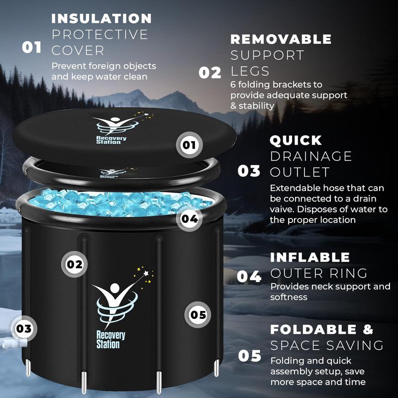 Ice Bath Tub for Athletes - Foldable Cold Plunge Tub - 5 Layer Durable Nylon Design - 85 Gallon Adult Ice Pod with Lid - 29.5