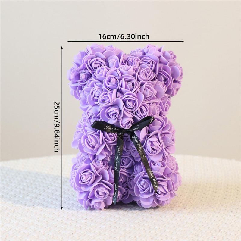 Artificial Rose Bear with Gift Box, 1 Count Romantic Rose Flower Bear, Birthday Gift for Girlfriend & Boyfriend, Home Decoration