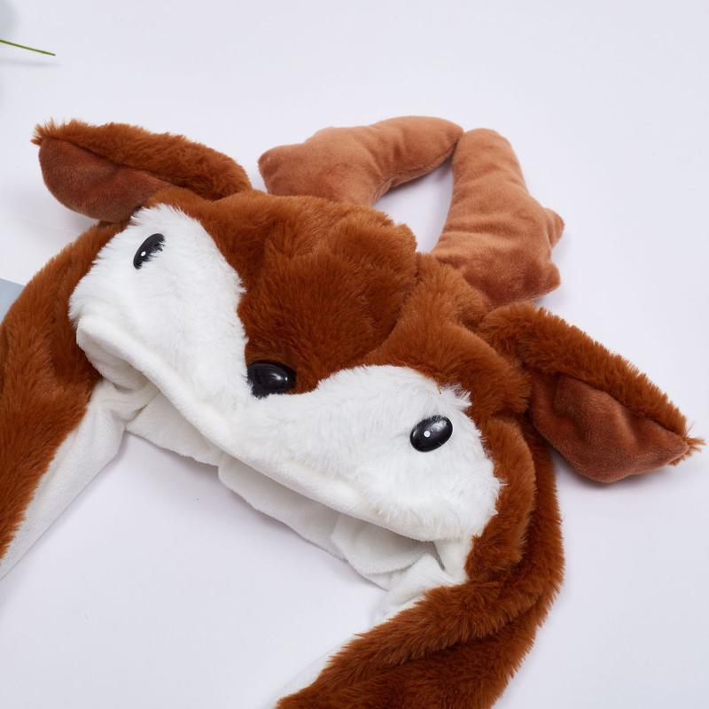 Cute Christmas Reindeer Hat with Moving Ears, Plush Flap Hat with Paw, Jumping Beating Hat for Boys Girls Gift