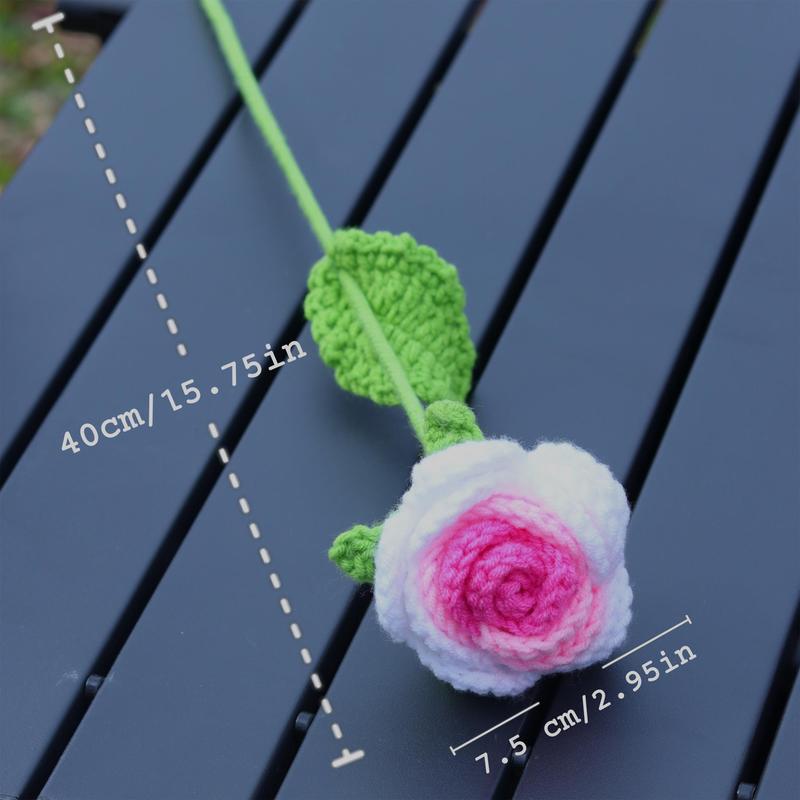 Gradual Change Crochet Rose, 3 6 10pcs Handmade Crochet Rose with Stem, Artificial Flower for Wedding Bridal Bouquet, Home Decor, Halloween Decor